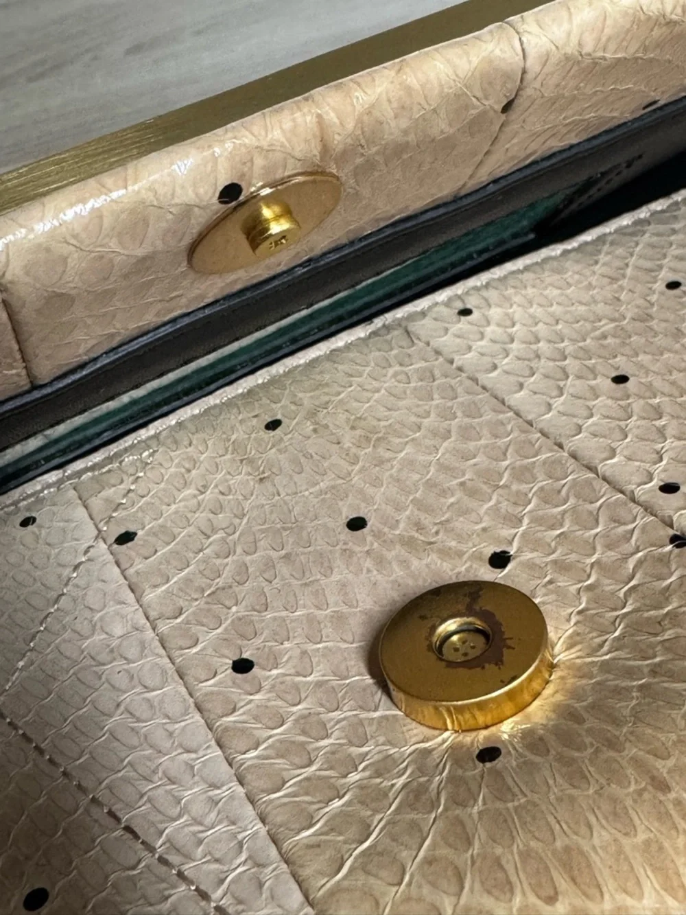 Brian Atwood Beige Snake Leather Print  Clutch